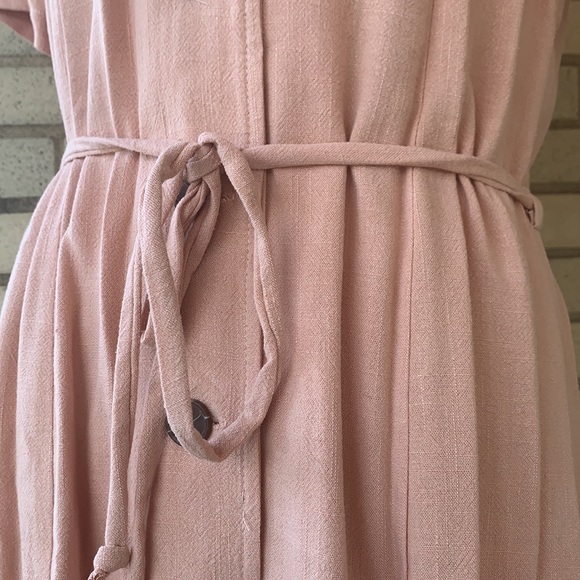 โDONATEDโPeach Blush Button Up V-neck Tie Waist Dress - Picture 9 of 15